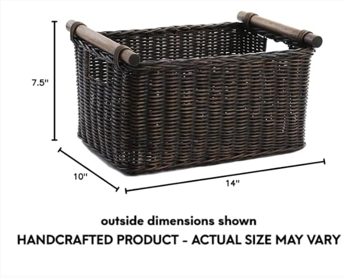 The Basket Lady Pole Handle Wicker Storage Basket, 14 in L x 10 in W x 7.5 in H - Image 6