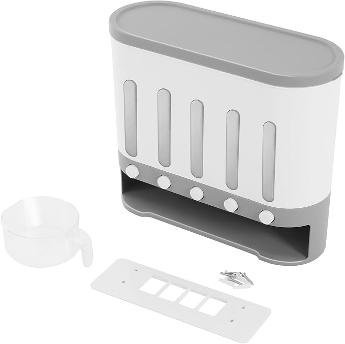 5 Grids Dry Food Dispenser, Wall mounted Rice Storage Dispenser Cereal - Image 9