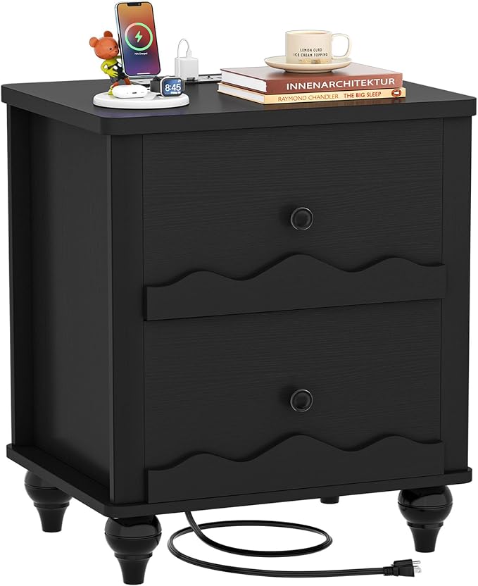 Cyclysio Nightstand with Charging Station, Side End Table with 2 Drawers - Image 9