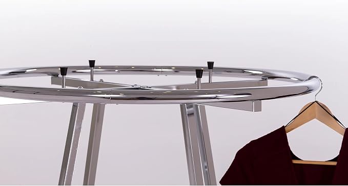 Econoco Folding Round Garment Rack, Adjustable Height Retail Display, Chrome - Image 4