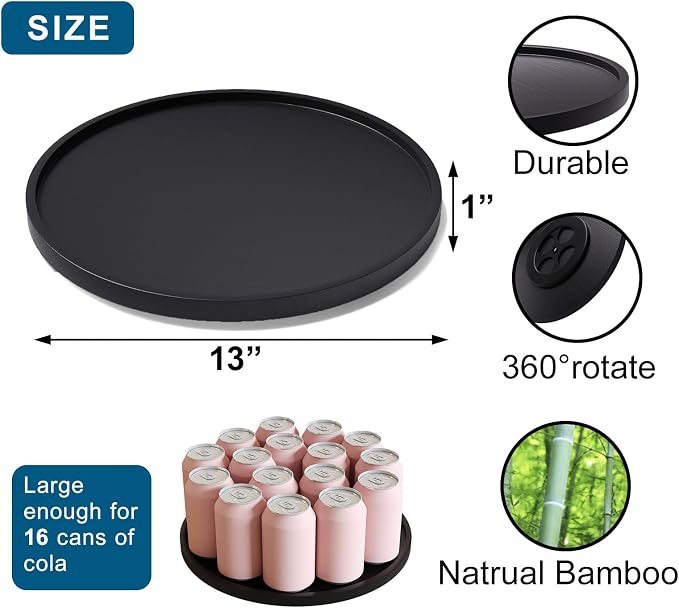 Lazy Susan Organizer for Kitchen, Bamboo Turntable for Cabinet, Large(Black) - Image 6