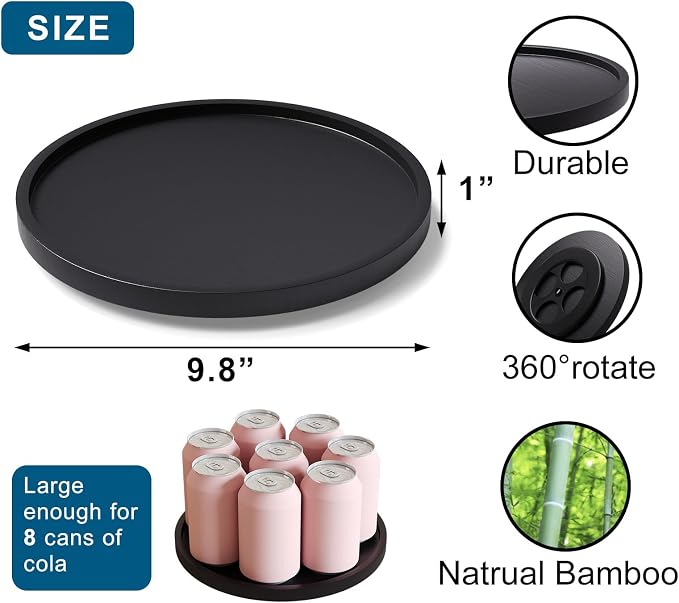 Lazy Susan Organizer for Kitchen, Bamboo Turntable for Cabinet, Middle(Black) - Image 6