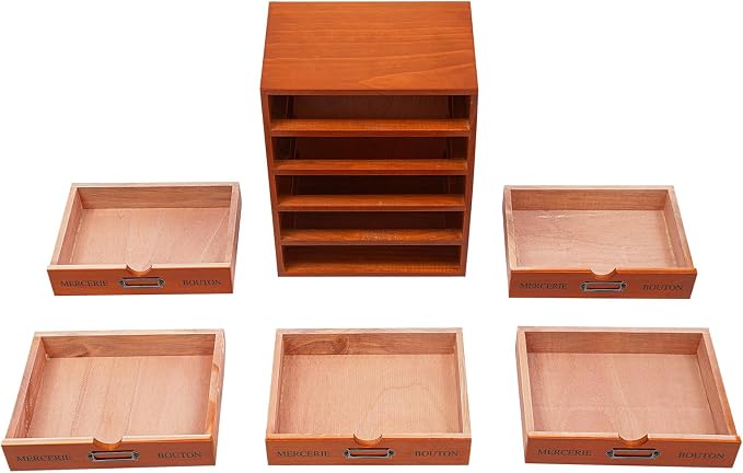 Vintage 5-Drawer Wooden Desk Organizer, Apothecary Cabinet & Library Card - Image 9