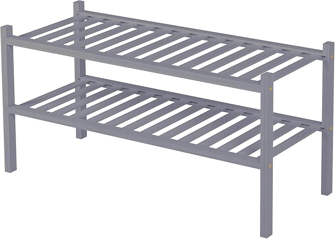 2 Tier Bamboo Shoe Rack for Closet Free Standing Wood Shoe Shelf for Entryway - Image 8