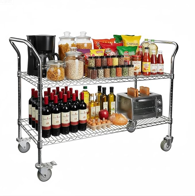 Northsky 2-Shelf Wire Utility Cart on Wheels, Chrome Finish Rolling Metal - Image 2