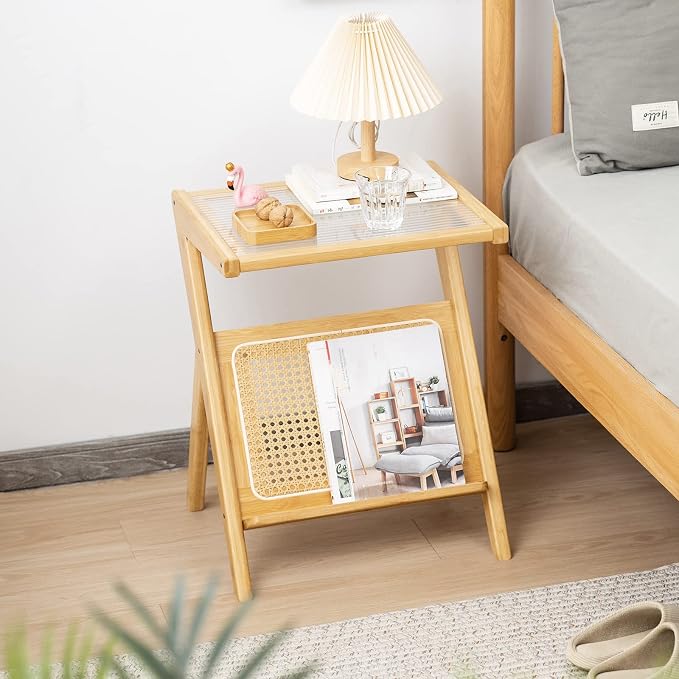 Tiita Rattan Side Table, Mid Century Nightstand, Bamboo Accent Bedside Tables - Image 9