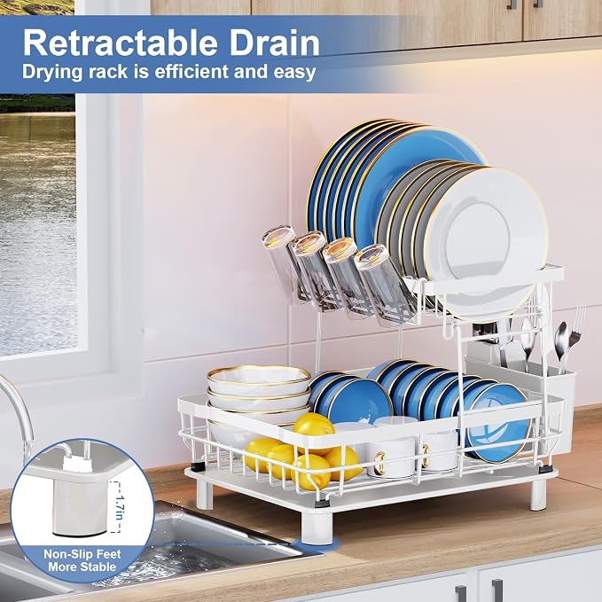 MOUKABAL Dish Drying Rack, 2 Tier Dish Rack, Large Dish Racks - Image 6