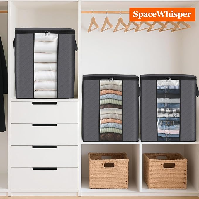 SpaceWhisper 4 Pack 100L Clothes Storage, Foldable Thick Fabric Blanket Storage - Image 7