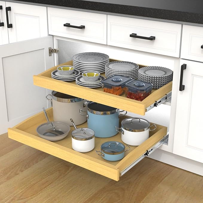 Wooden Pull out Cabinet Organizer 17" W x 21" D x 3.35" H, Heavy Duty Slide Out - Image 9