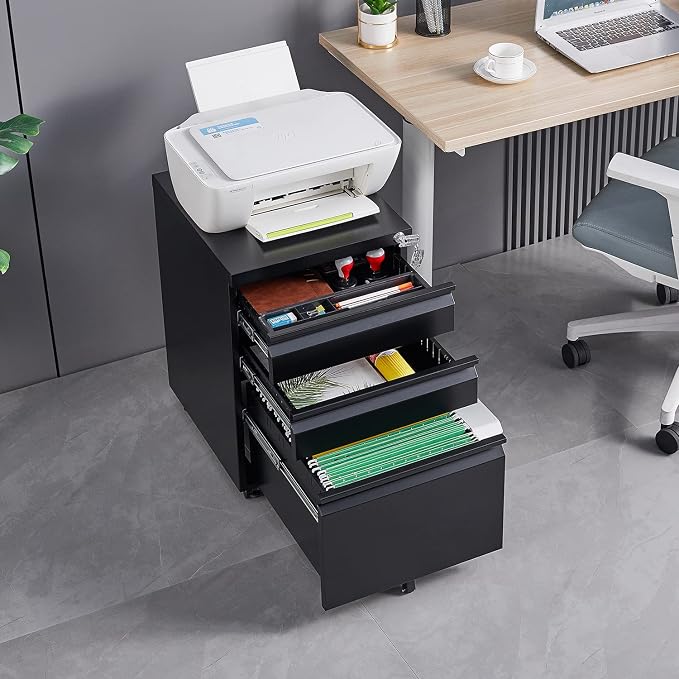 3-Drawer Lockable Mobile File Cabinet – Metal A4/Letter/Legal Size Storage - Image 9