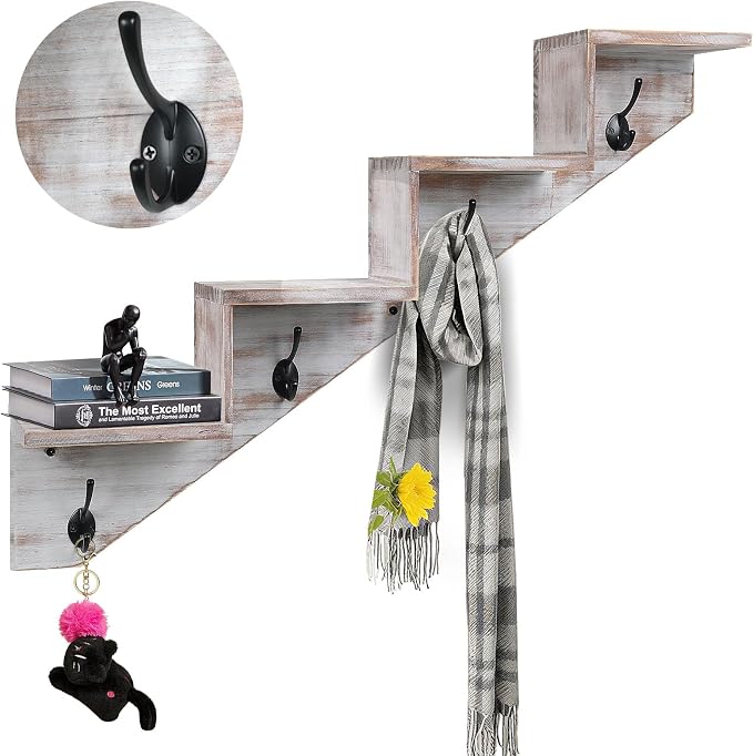 Coat Rack Wall Mount with Shelf, Wall Mounted Rise Wooden shelves - Image 9