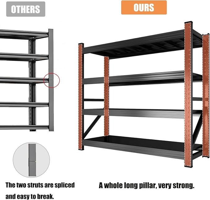 59" W Garage Shelving, Heavy Duty 4 Tier Metal Storage Shelves, Adjustable - Image 6