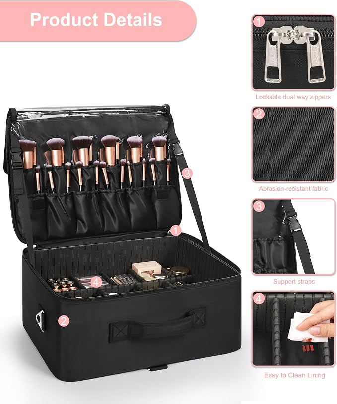 Relavel Extra Large Makeup Case Professional Cosmetic Storage Organizer Box - Image 8