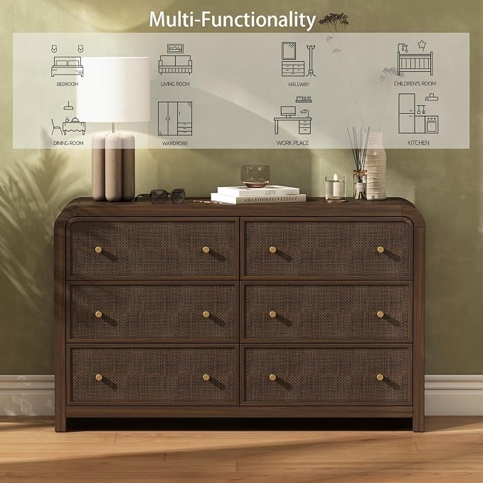 Oak&Sparrow 6 Drawer Dresser for Bedroom, Boho Chest of Drawers, Thickened - Image 9
