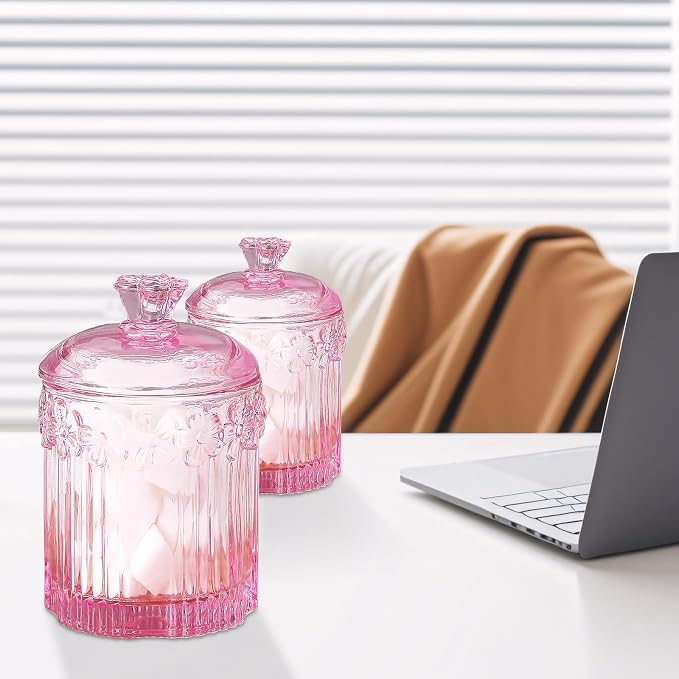 Pink Qtip Cotton Ball Hair Ties Candy Holder Makeup Storage Bathroom - Image 6