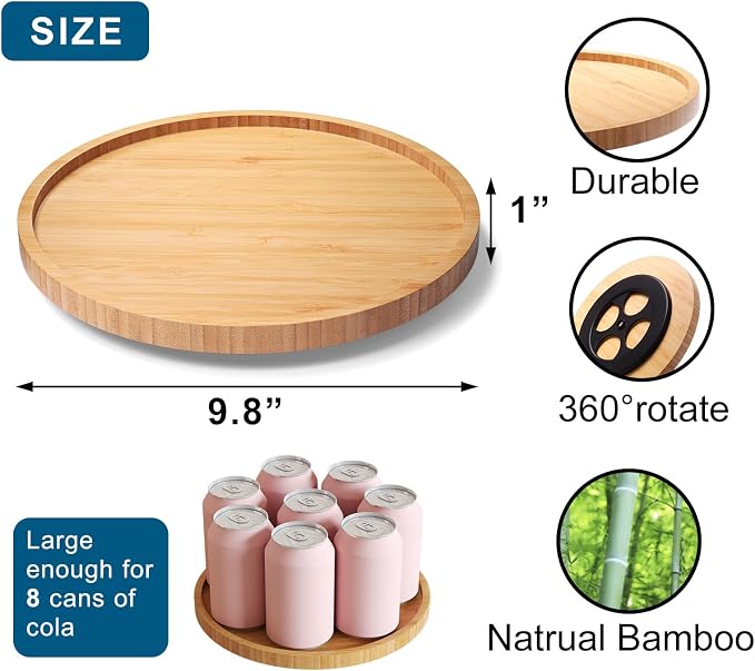 Lazy Susan Organizer for Kitchen, Bamboo Turntable for Cabinet, Middle(Natural) - Image 6