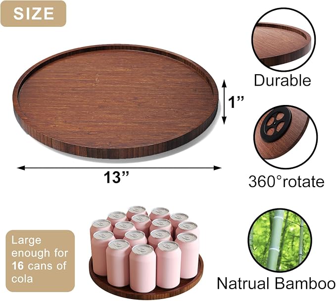 Lazy Susan Organizer for Kitchen, Bamboo Turntable for Cabinet, Large(Brown) - Image 6