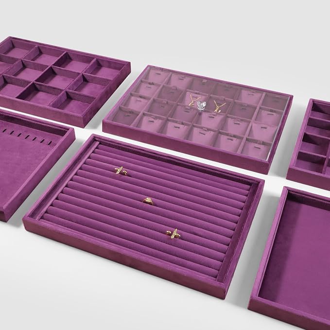 Velvet Necklace Display Tray, Stackable 24 Grid Insert Pendant Necklaces - Image 9