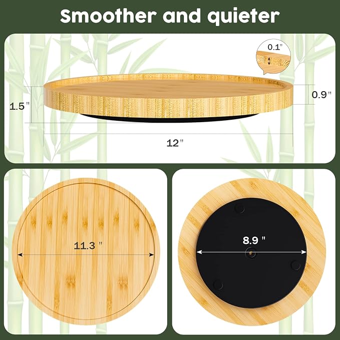 Lazy Susan for Table, 12 Inch Non-Skid Bamboo Turntable Organizer for Salt - Image 7