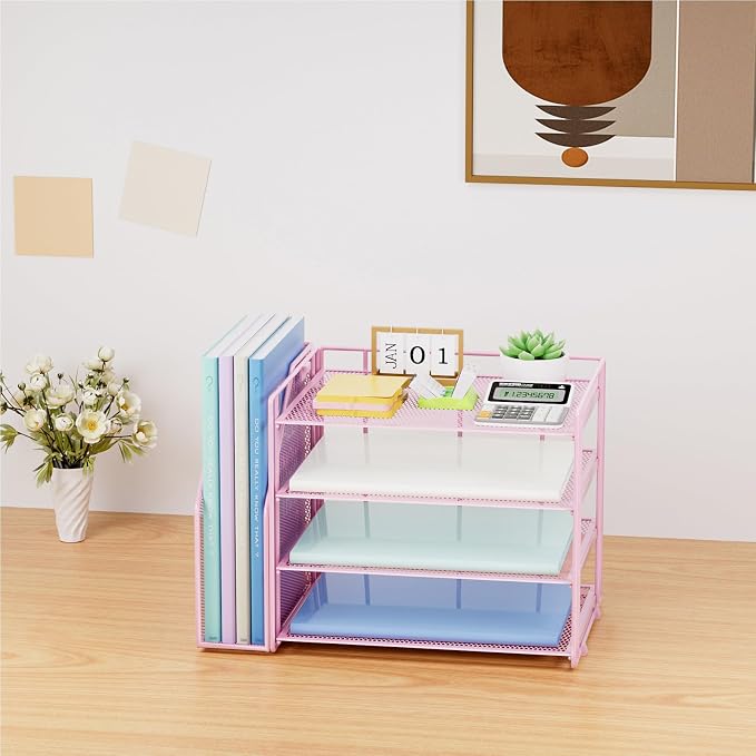 Marbrasse Desk Organizer and Accessories,4-Tier Paper Letter Tray Organizer - Image 7