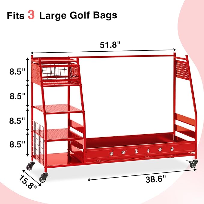 Lauren&Harold Golf Bag Organizer Garage Storage, Golf Storage Rack Stand Fits 2 - Image 9