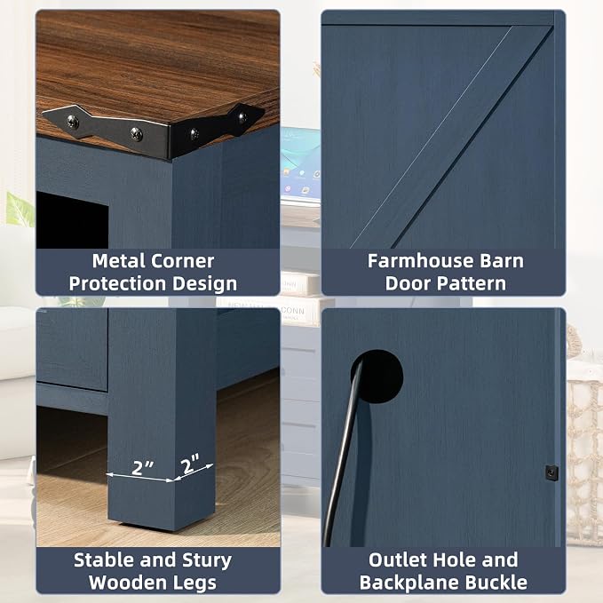 Nightstand with Charging Station, Farmhouse Night Stand with 2 Drawers and - Image 9