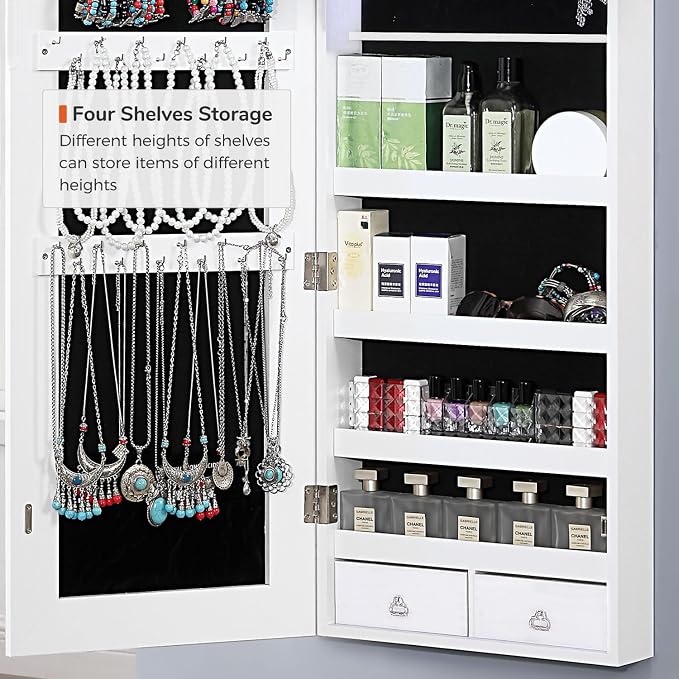 GISSAR Full Length Mirror Jewelry Cabinet, 6 LEDs Jewelry Armoire Wall Mounted - Image 8