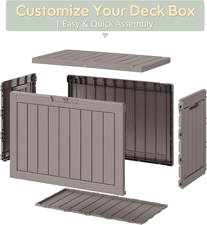 NUNU LAB Outdoor Storage Box, 45 Gallon Outside Deck Box Waterproof, Resin - Image 9