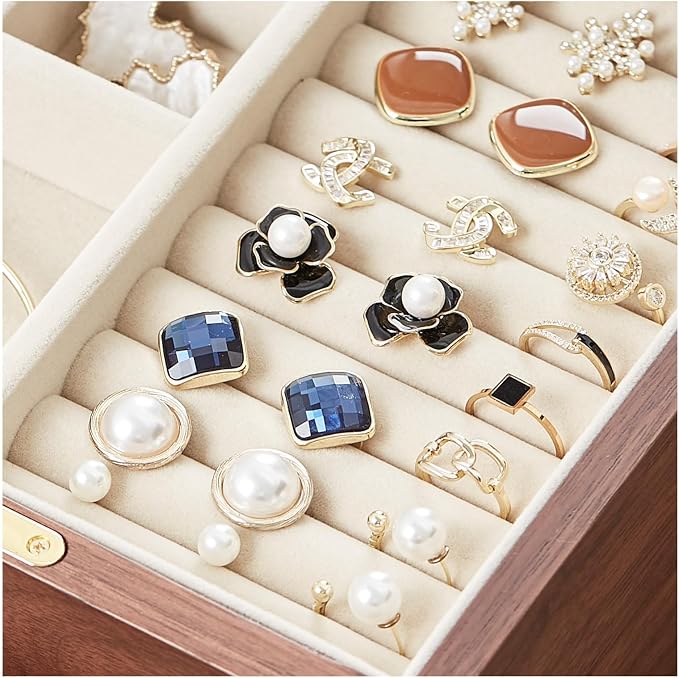 CHOSIN Black Walnut Wooden Jewelry Box Women large 5 Level Drawer Organizer Box - Image 7