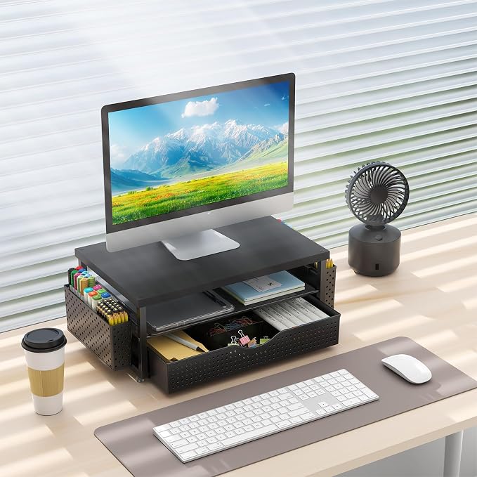 gianotter Wood Monitor Stand Riser, Office Desk Shelf Organizer, Desk Organizer - Image 7
