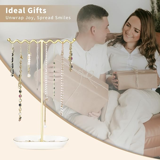 Elegant Jewelry Holder Stand: Metal Tree & Ceramic Tray Organizer - Image 7