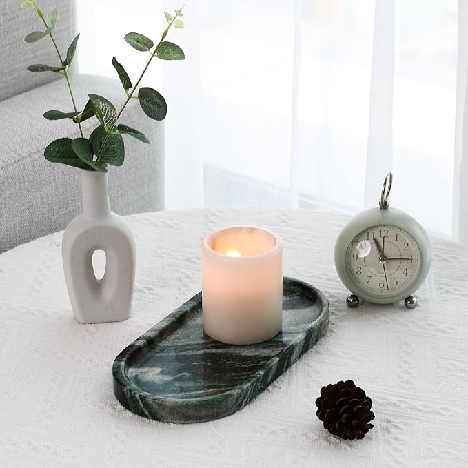 Koville Green Marble Tray for Bathroom Countertop, Stone Jewelry Dish Candle - Image 6