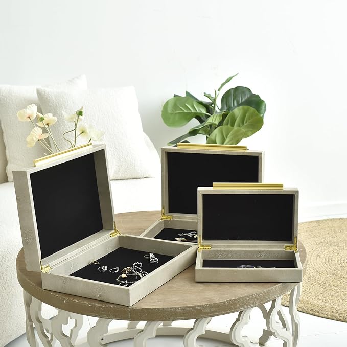 Faux Shagreen Leather Jewelry Storage Boxes Set of 3 - Image 6