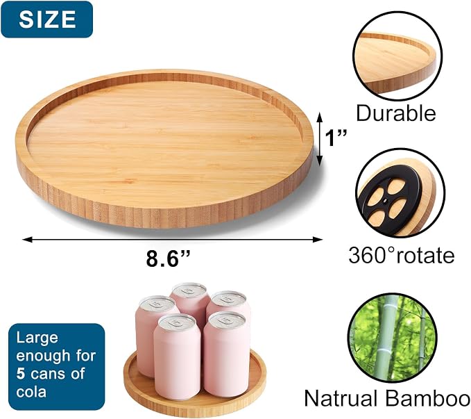 Lazy Susan Organizer for Kitchen, Bamboo Turntable for Cabinet, Small(Natural) - Image 6