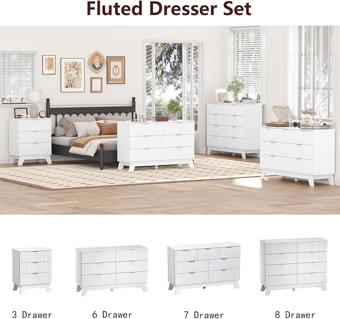 Fluted Dresser for Bedroom, 8 Drawer Dresser for Closet, Storage Cabinet and - Image 9