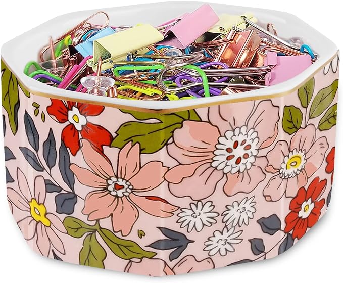 Ceramic Paper Clip Holder Gold Line Paper Clip Dispenser Organizer - Image 9