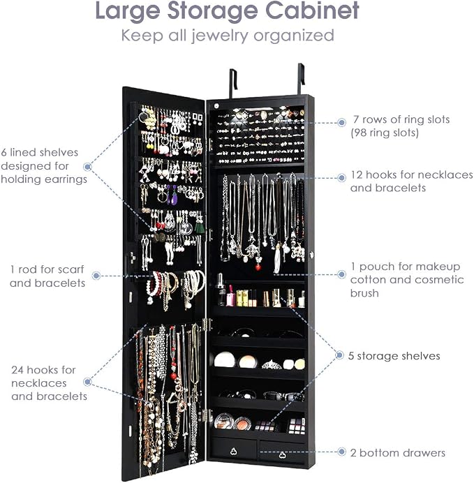 HAPPYGRILL Over the Door Jewelry Organizer, Hanging Jewelry Storage Cabinet - Image 7