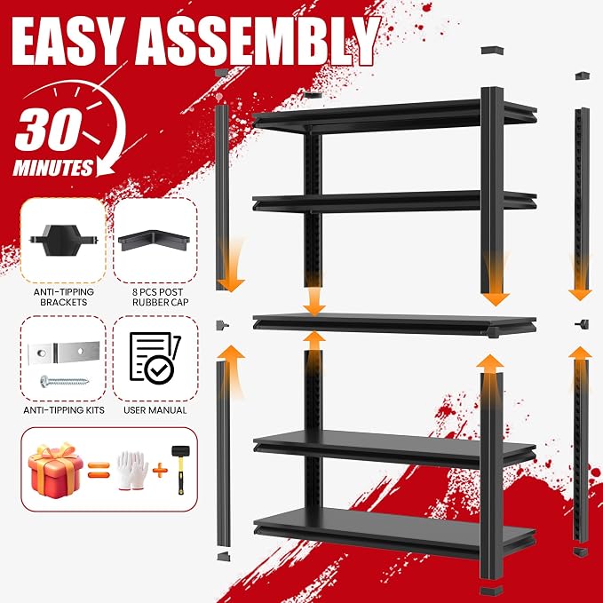 78" H Garage Shelving, Metal Storage Shelves, 3000LBS Heavy Duty Shelving - Image 7