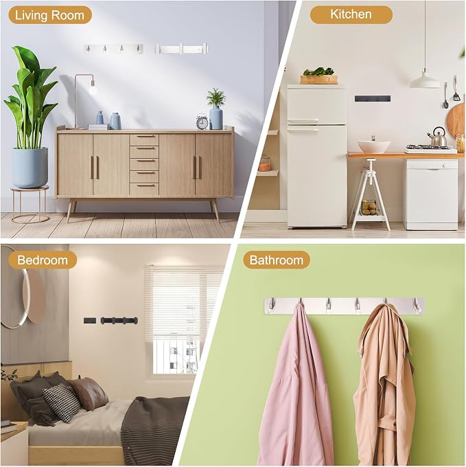uxcell 1 Set Hat and Coat Wall Mount Rack, Stainless Steel 4 Hooks Towel Racks - Image 6