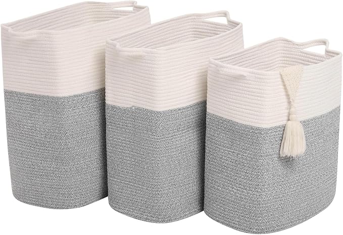 Tall Laundry Basket With Handles, Woven Cotton Rope Big Laundry Hamper Sorters - Image 8