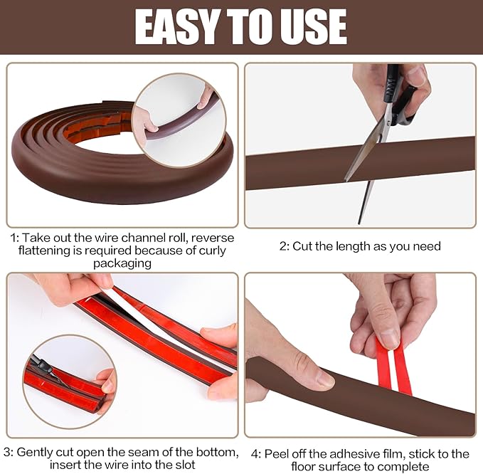 Floor Cord Cover Self Adhesive Cord Hider, 3.3FT Cable Management, Extension - Image 8