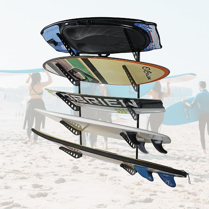 5 Board Surf Rack Wall Mount for Surfboard, Snowboard Storage Adjustable Wall - Image 7
