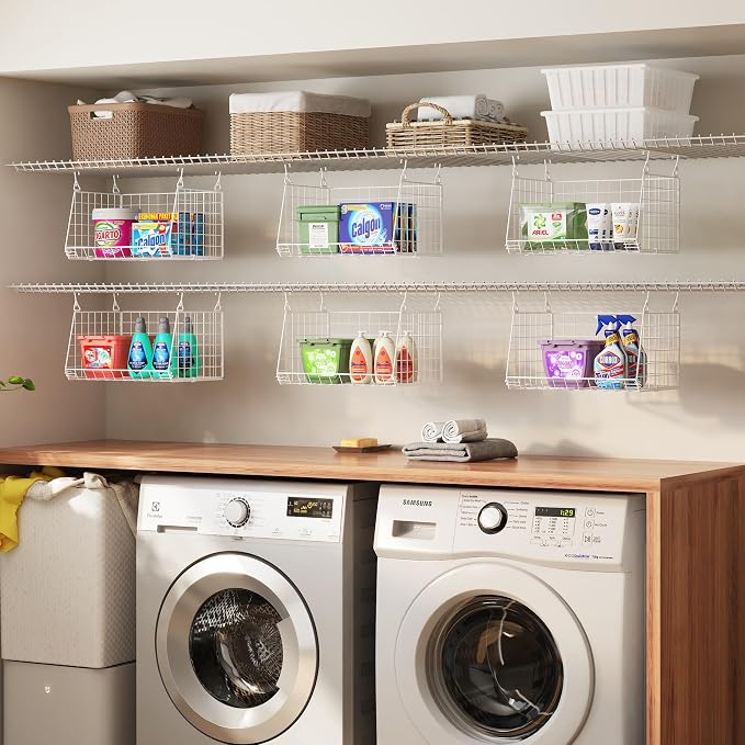 3-Tier Hanging Laundry Basket Organizer:Foldable Wire Shelf Laundry Room - Image 8