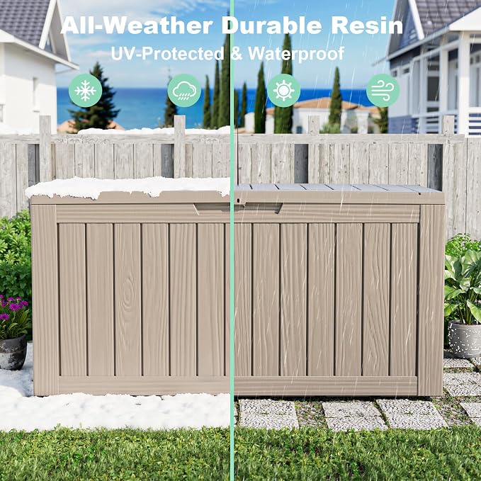 86 Gallon Outdoor Deck Box, Storage Lockable Waterproof Patio Furniture - Image 7