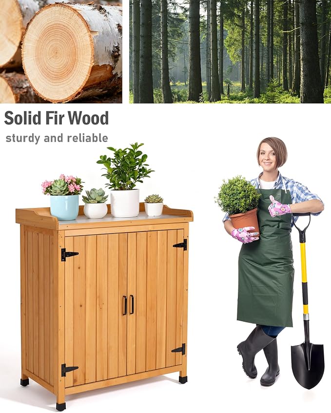 Outdoor Storage Cabinet with Metal Work Top|Waterproof Wooden Potting - Image 7