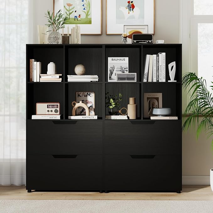 Giantex Bookcase with 2 Drawers, 51” Tall Floor Bookshelf w/4 Cubes, Anti-tip - Image 9