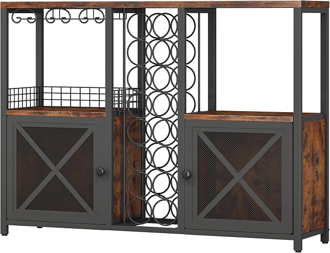 Homeiju Mini Bars for Home, Wooden Coffee Bar Cabinet, Modern Liquor Cabinet - Image 9