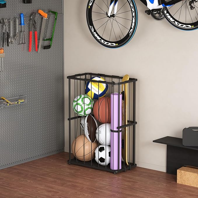 Garage Ball Storage Wall-Mounted & Floor Sports Equipment Organizer: Sports - Image 9