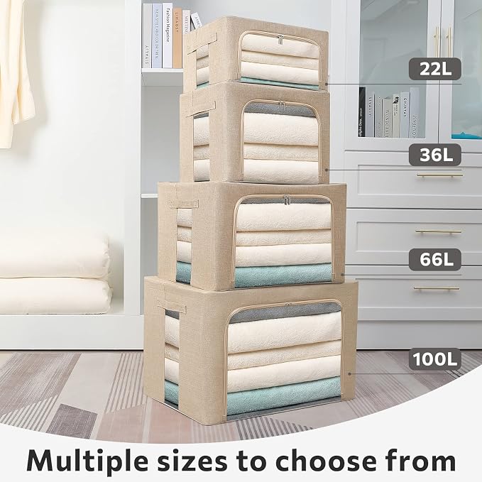 FHSQX 2 Pack Clothes Storage Bins Stackable Metal Frame Storage Box Foldable - Image 7