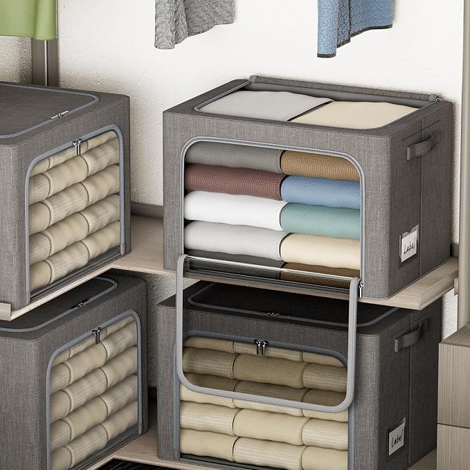 4 Pack Clothes Storage Bins - 36L Stackable Storage Box with Lid,Foldable - Image 6